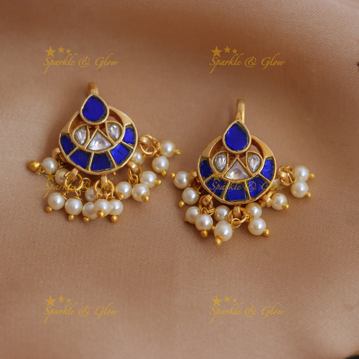 Traditional Half Moon design Jadau Kundan Bugadi with Pearl Drops