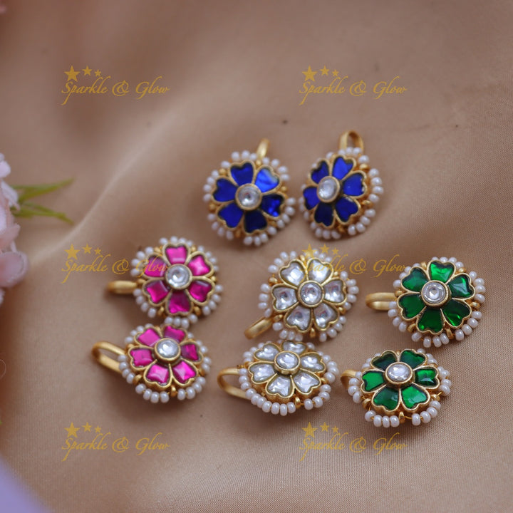 Stunning Jadau Floral Bugadi with Pearl Border and Kundan Center