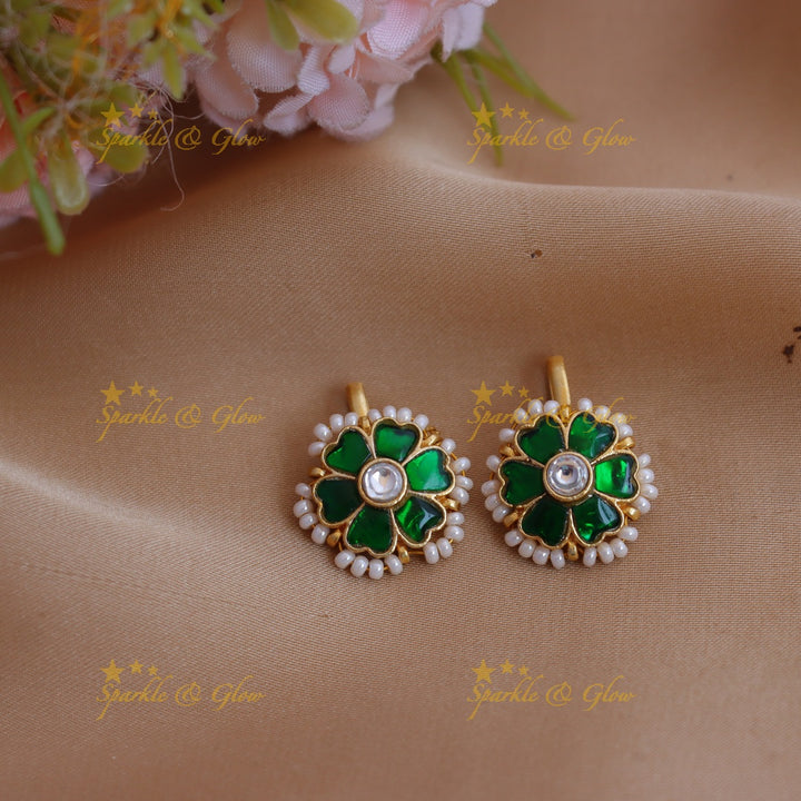Stunning Jadau Floral Bugadi with Pearl Border and Kundan Center