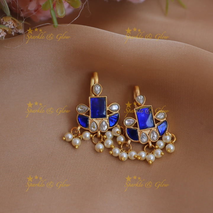 Elegant Jadau Kundan Multicolor Geometric Bugadi with Pearl Drops