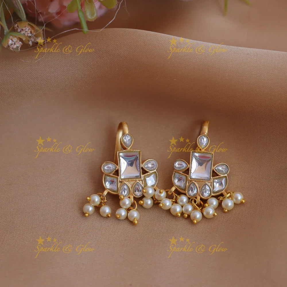 Elegant Jadau Kundan Multicolor Geometric Bugadi with Pearl Drops - Sparkle and Glow