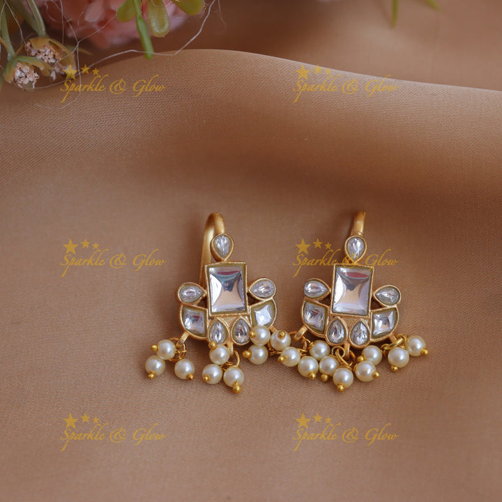 Elegant Jadau Kundan Multicolor Geometric Bugadi with Pearl Drops