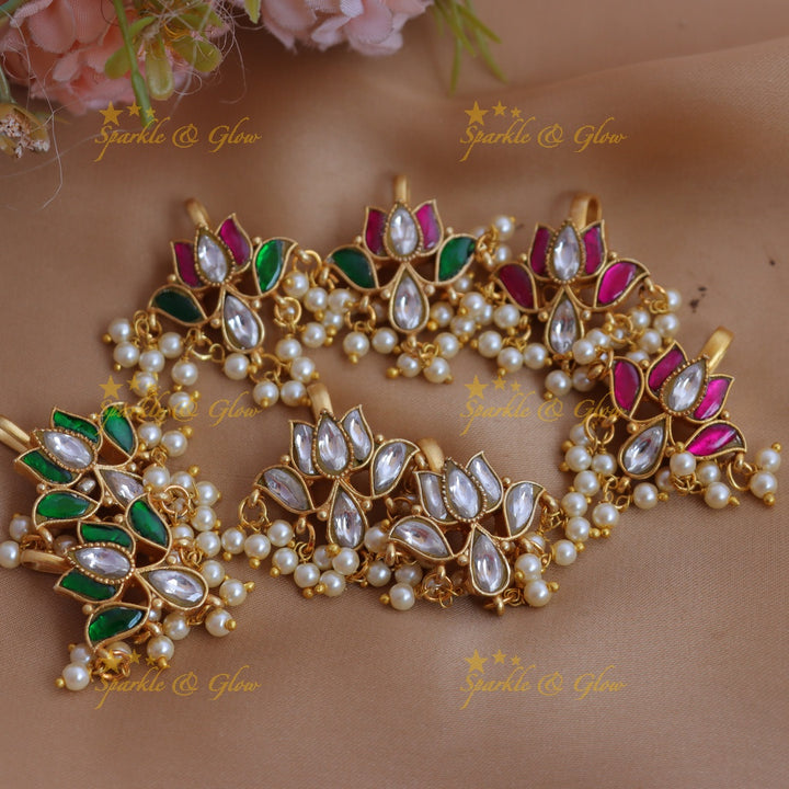 Beautiful Jadau Kundan Lotus Bugadi with Pearl Detailing