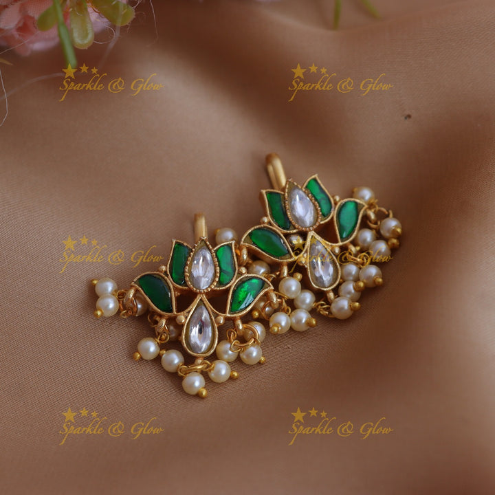 Beautiful Jadau Kundan Lotus Bugadi with Pearl Detailing