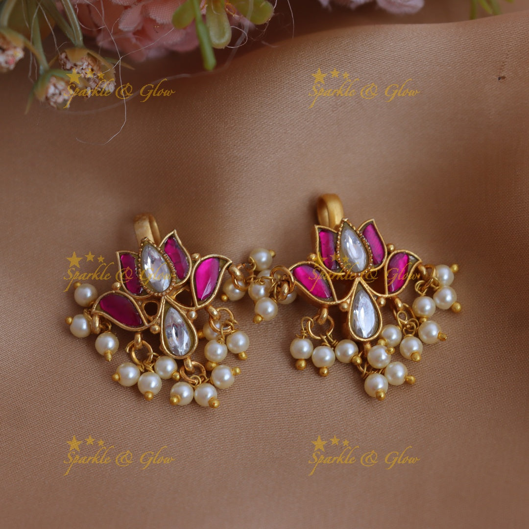 Beautiful Jadau Kundan Lotus Bugadi with Pearl Detailing