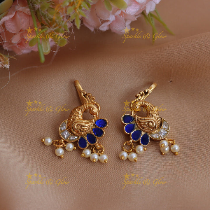 Stunning Jadau Kundan Peacock Bugadi with Green Enamel and Pearl Drops