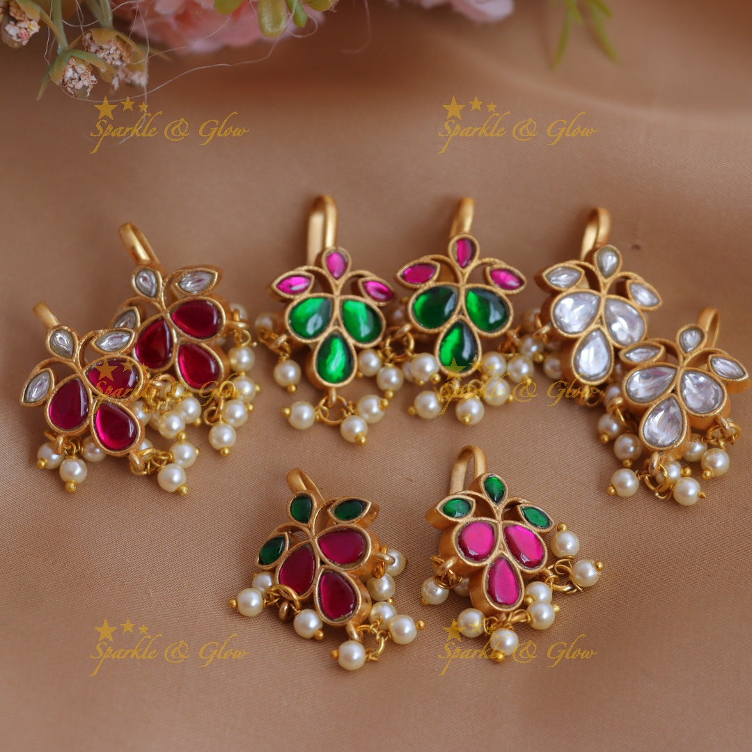 Stunning Leaf Floral Jadau kundan Bugadi earrings with Pearl drops
