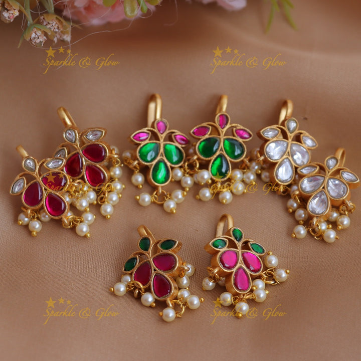 Stunning Leaf Floral Jadau kundan Bugadi earrings with Pearl drops