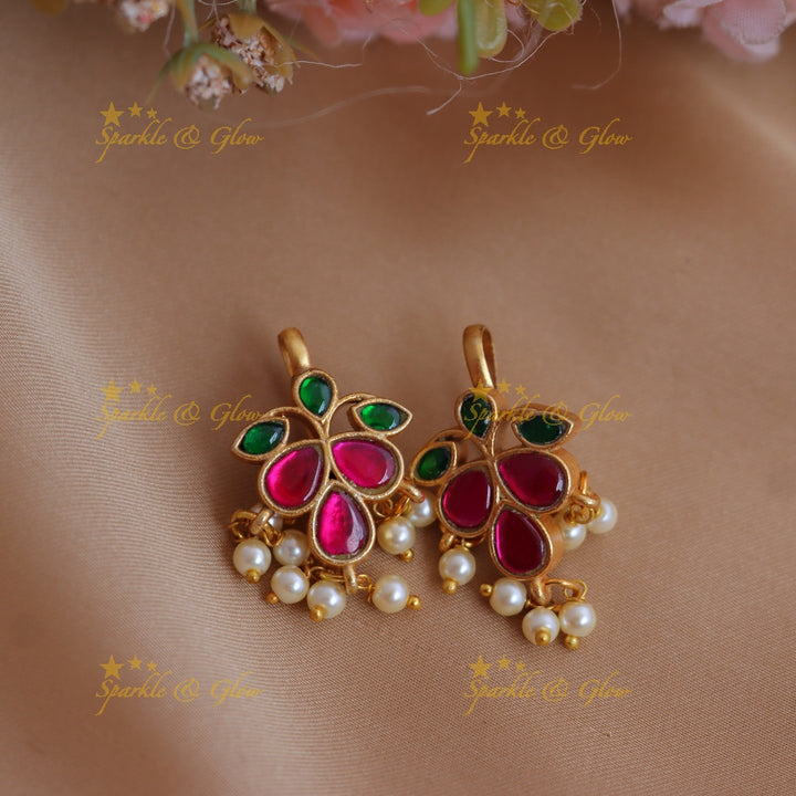 Stunning Leaf Floral Jadau kundan Bugadi earrings with Pearl drops