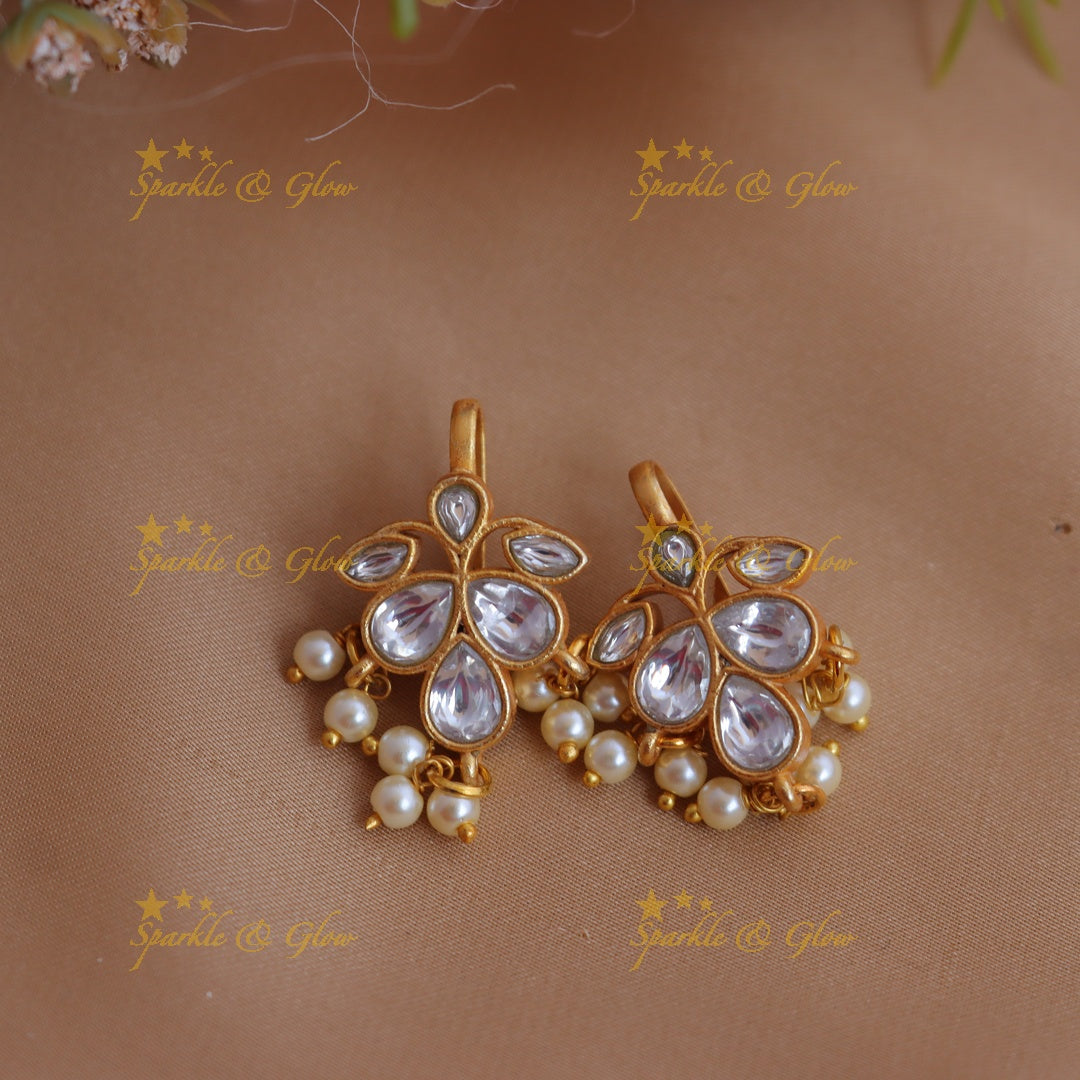 Stunning Leaf Floral Jadau kundan Bugadi earrings with Pearl drops