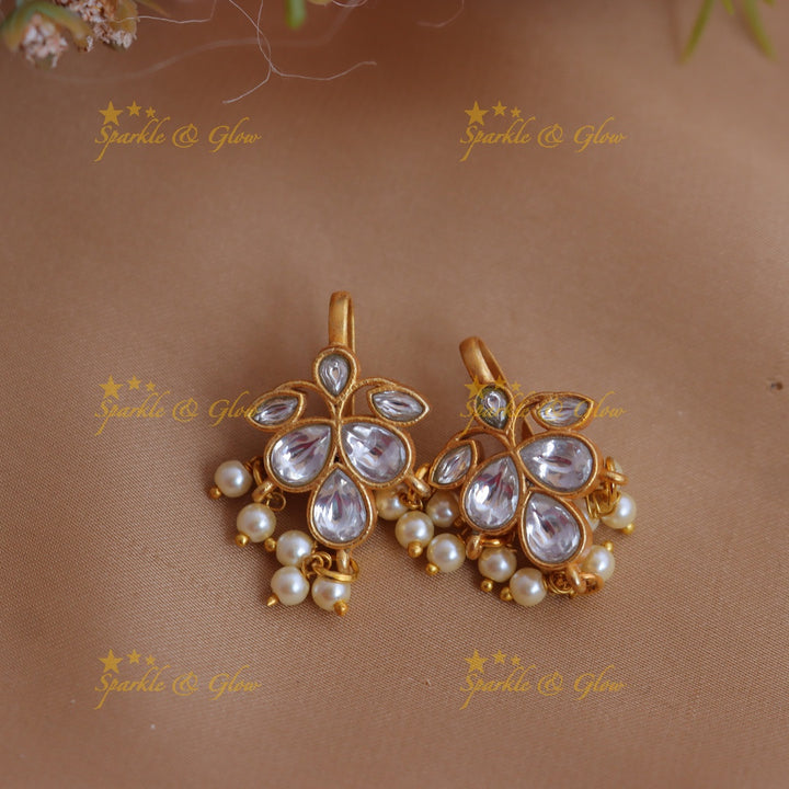 Stunning Leaf Floral Jadau kundan Bugadi earrings with Pearl drops