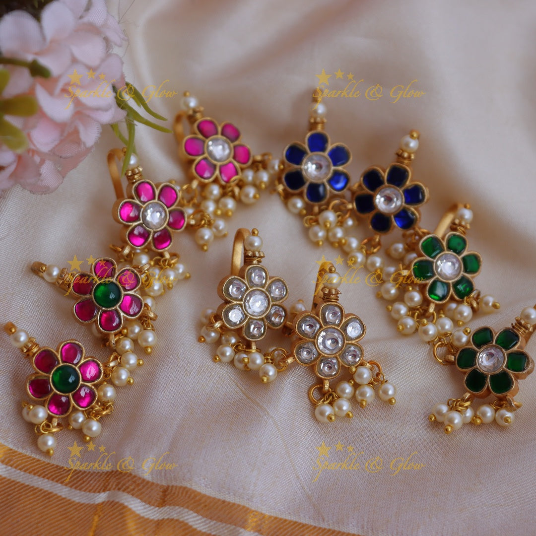Traditional Bugadi Earrings with Jadau Kundan Floral Design