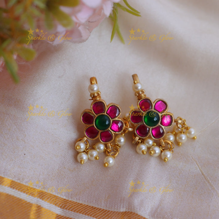 Traditional Bugadi Earrings with Jadau Kundan Floral Design
