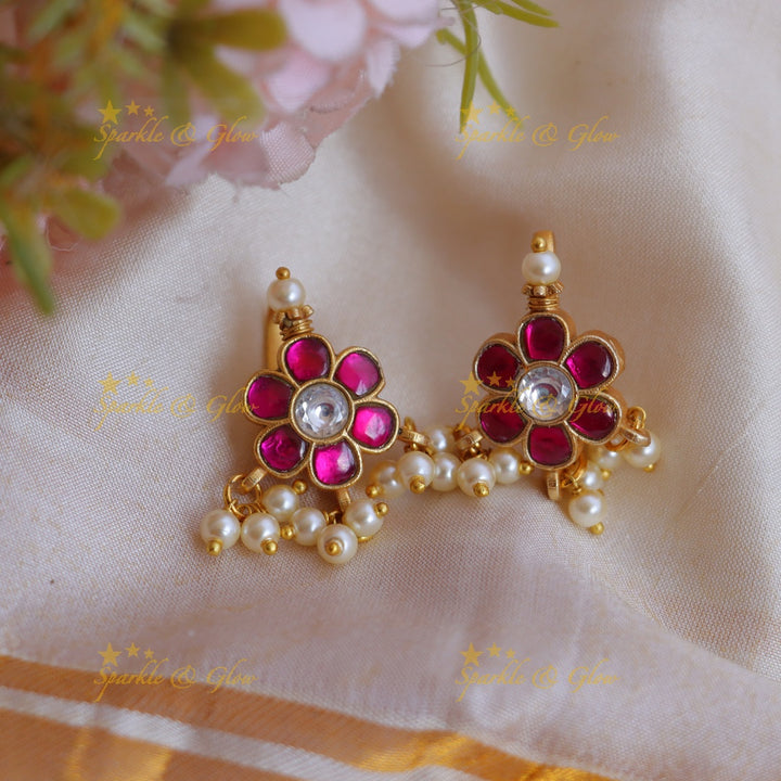Traditional Bugadi Earrings with Jadau Kundan Floral Design