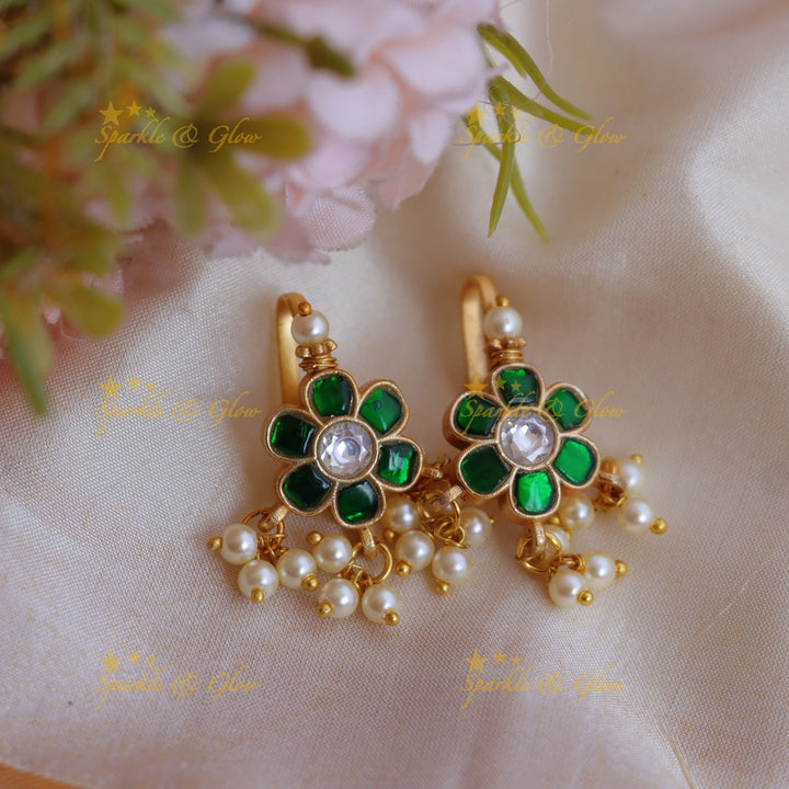 Traditional Bugadi Earrings with Jadau Kundan Floral Design