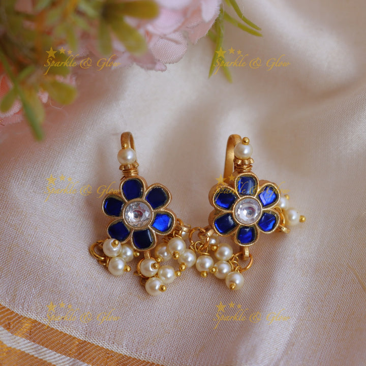 Traditional Bugadi Earrings with Jadau Kundan Floral Design