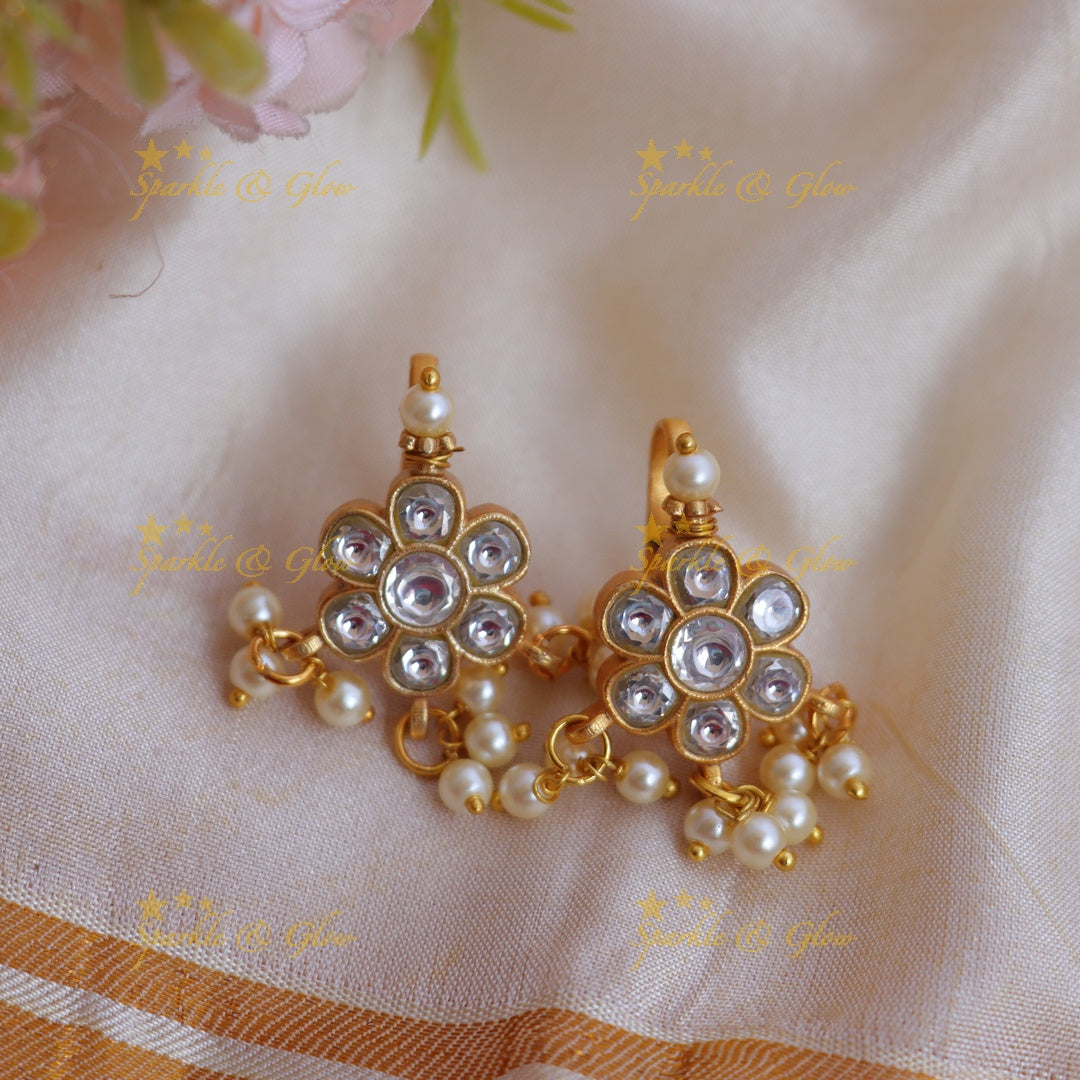 Traditional Bugadi Earrings with Jadau Kundan Floral Design