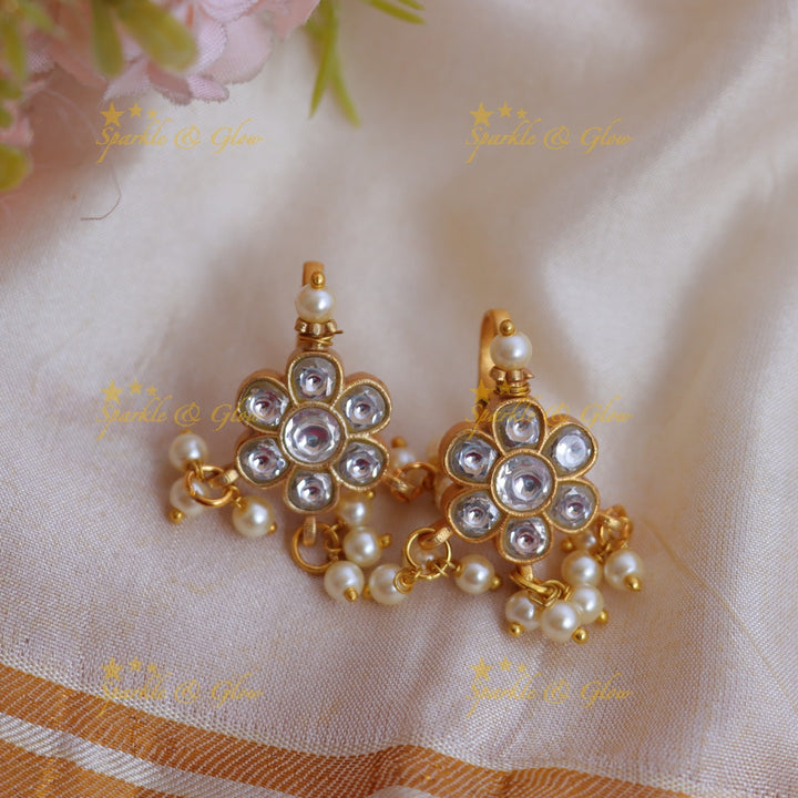 Traditional Bugadi Earrings with Jadau Kundan Floral Design