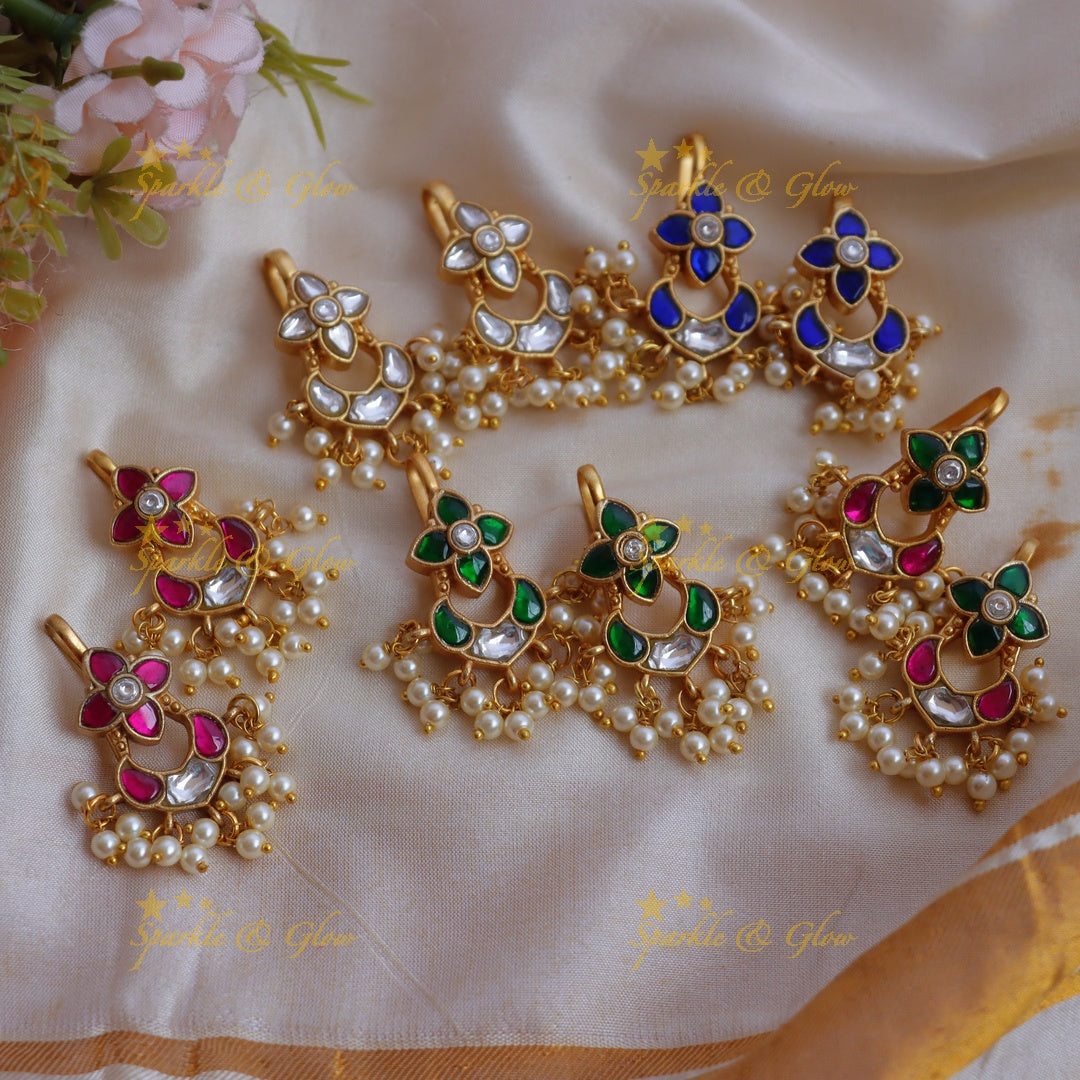 Elegant Jadau Kundan Floral Meenakari Bugadi Earrings with Pearl Drops