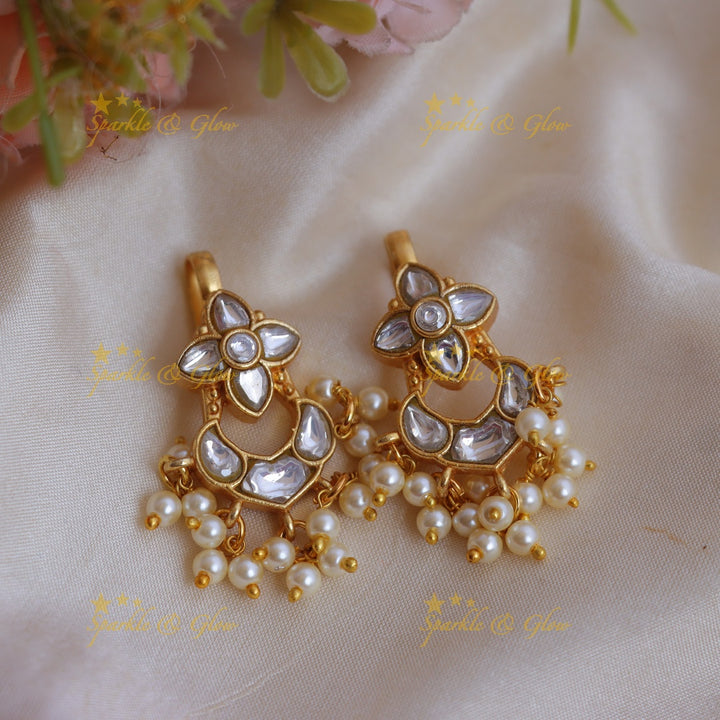 Elegant Jadau Kundan Floral Meenakari Bugadi Earrings with Pearl Drops