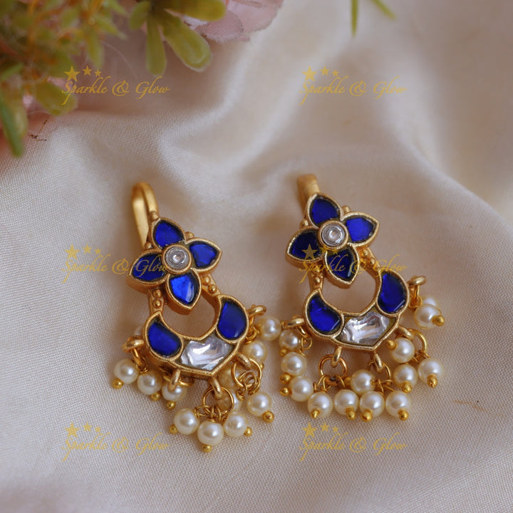 Elegant Jadau Kundan Floral Meenakari Bugadi Earrings with Pearl Drops