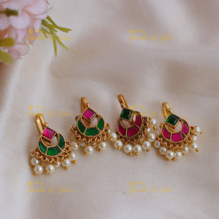 Traditional Jadau Kundan Meenakari Bugadi Earrings with Pearl Drops
