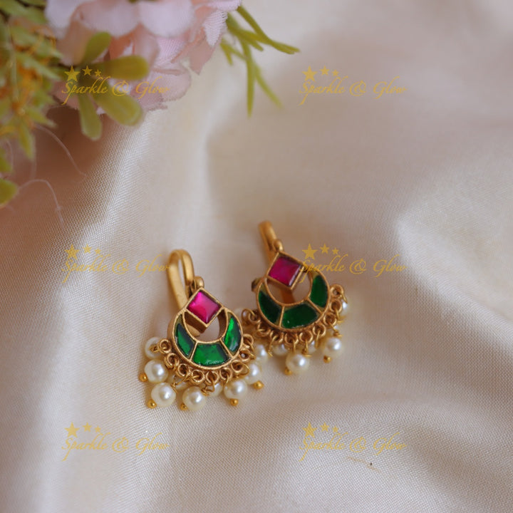 Traditional Jadau Kundan Meenakari Bugadi Earrings with Pearl Drops