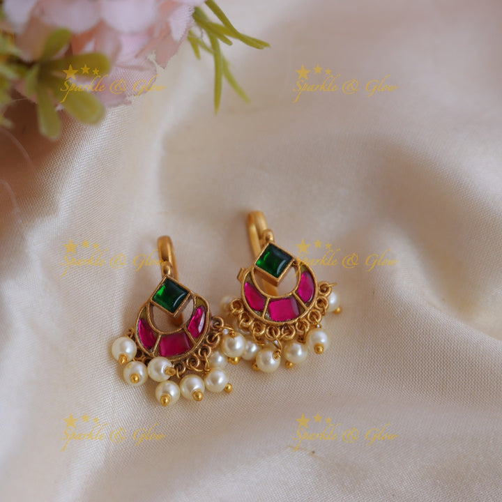 Traditional Jadau Kundan Meenakari Bugadi Earrings with Pearl Drops