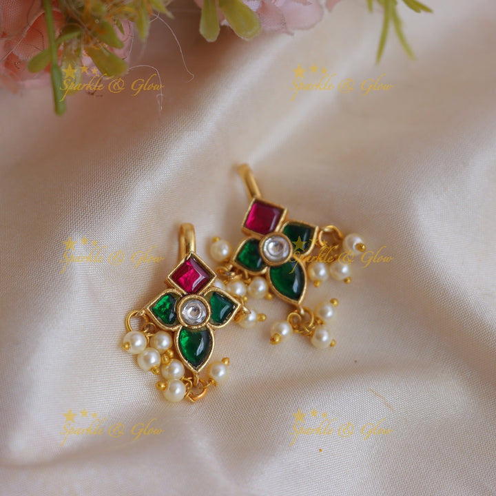 Stunning Jadau Kundan Floral Bugadi Earrings with Pearls