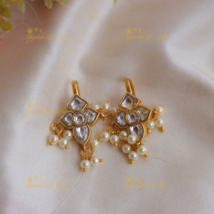 Stunning Jadau Kundan Floral Bugadi Earrings with Pearls