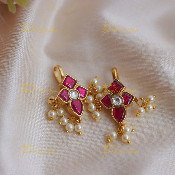 Stunning Jadau Kundan Floral Bugadi Earrings with Pearls