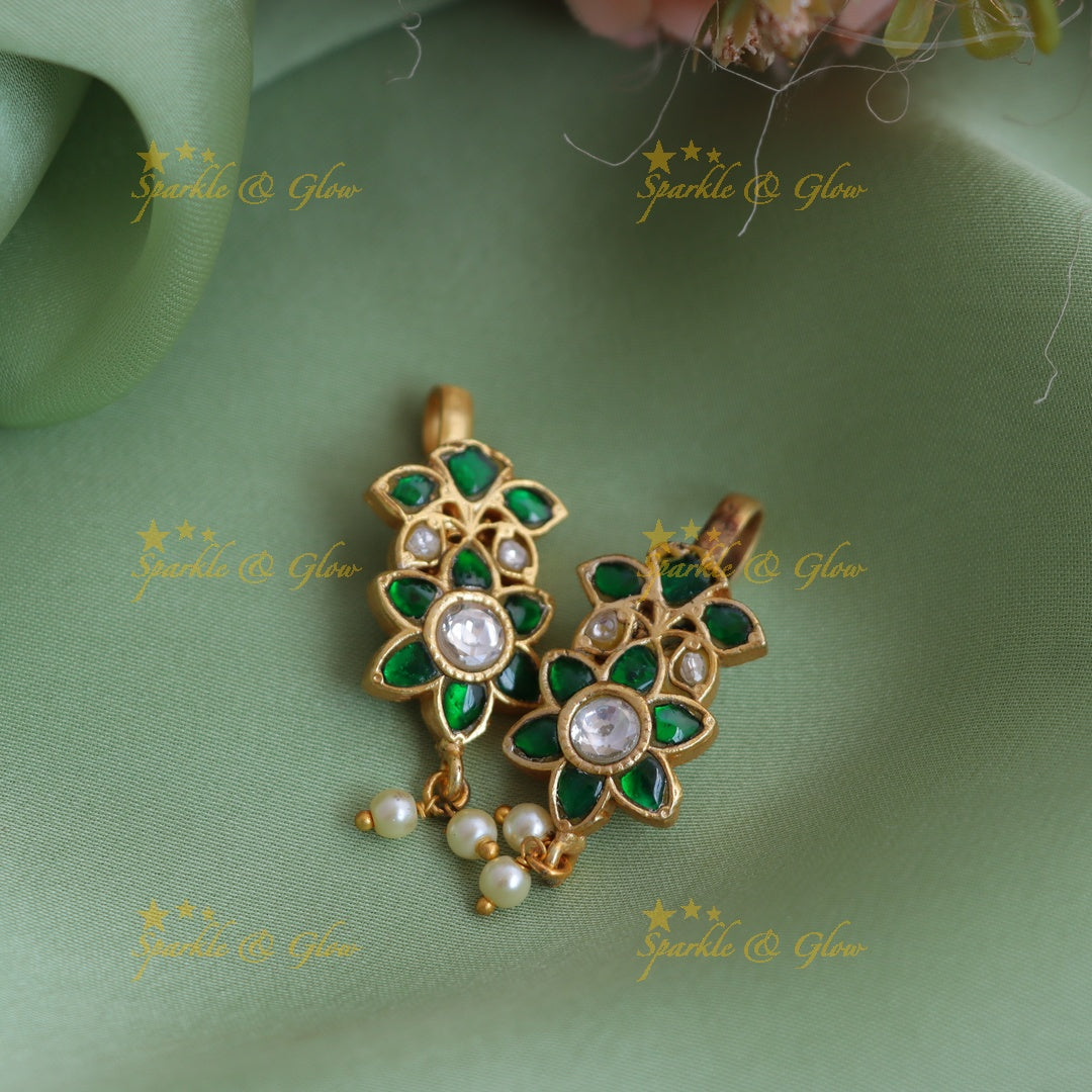 Elegant Jadau Kundan Floral Bugadi Earrings with Pearl Drops