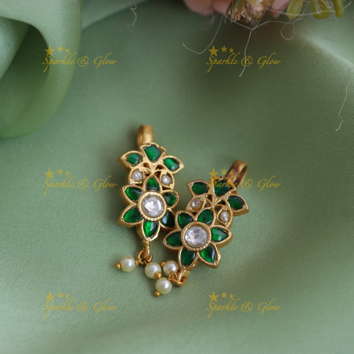 Elegant Jadau Kundan Floral Bugadi Earrings with Pearl Drops