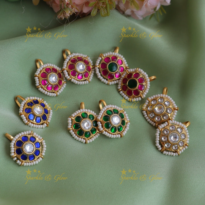 Statement Jadau Kundan Meenakari Round Bugadi Earrings with Pearl Border