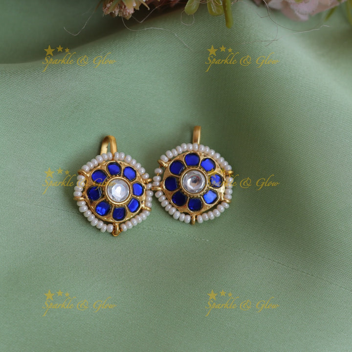 Statement Jadau Kundan Meenakari Round Bugadi Earrings with Pearl Border