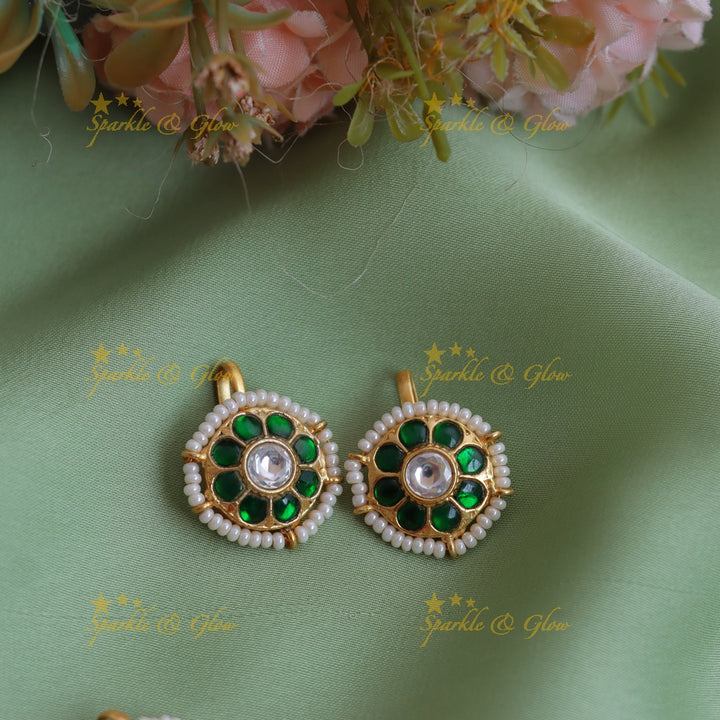 Statement Jadau Kundan Meenakari Round Bugadi Earrings with Pearl Border