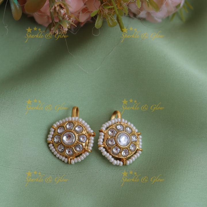 Statement Jadau Kundan Meenakari Round Bugadi Earrings with Pearl Border