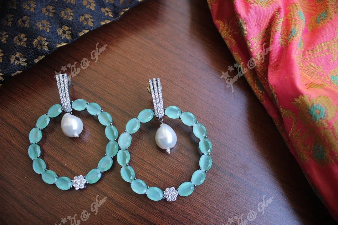 Rhodium Polished Zircon Hoop Earrings