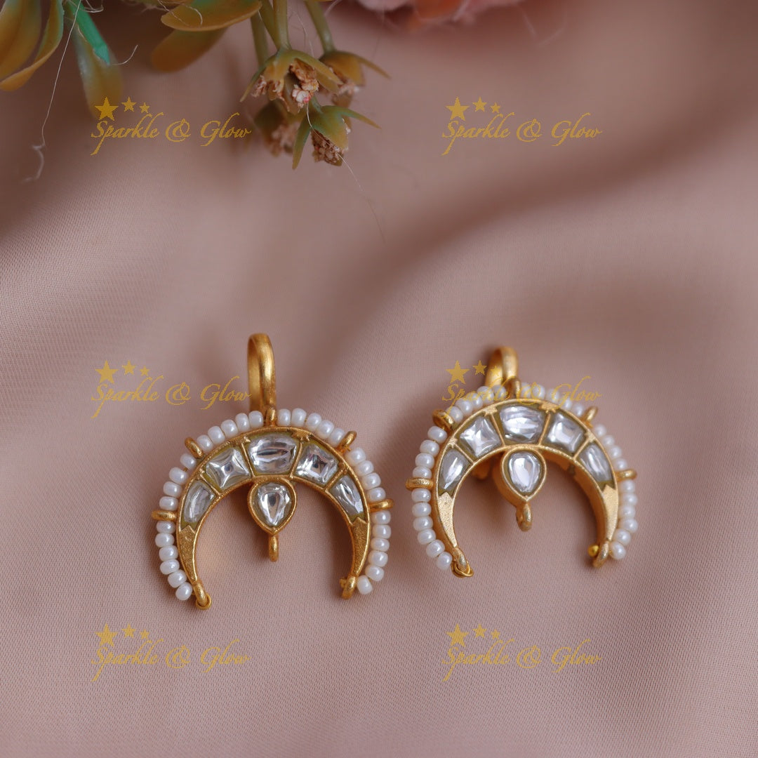 Stunning Crescent Jadau Kundan Meenakari Bugadi Earrings with Pearl Border