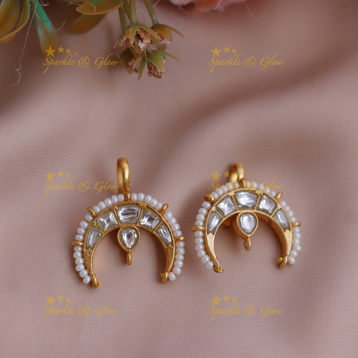 Stunning Crescent Jadau Kundan Meenakari Bugadi Earrings with Pearl Border