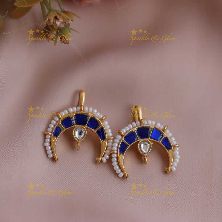 Stunning Crescent Jadau Kundan Meenakari Bugadi Earrings with Pearl Border
