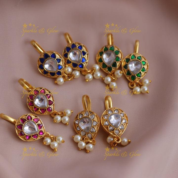 Statement Jadau Teardrop Bugadi Earrings with Kundan and Pearl Drops