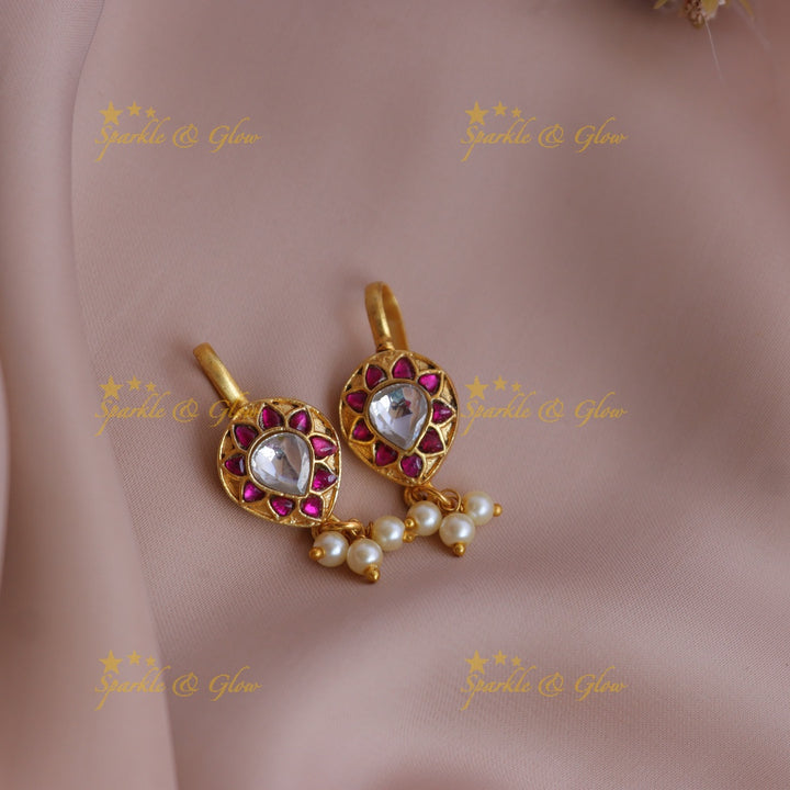 Statement Jadau Teardrop Bugadi Earrings with Kundan and Pearl Drops