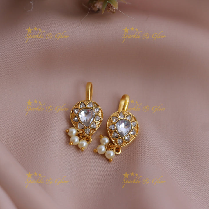 Statement Jadau Teardrop Bugadi Earrings with Kundan and Pearl Drops