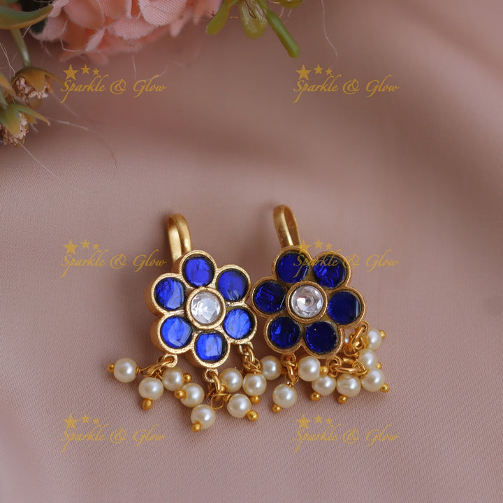 Statement Jadau Kundan Floral Meenakari Bugadi Earrings with Pearl Drops