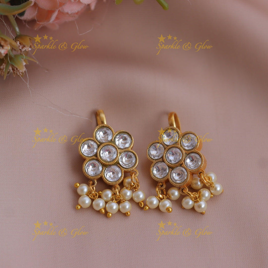 Statement Jadau Kundan Floral Meenakari Bugadi Earrings with Pearl Drops