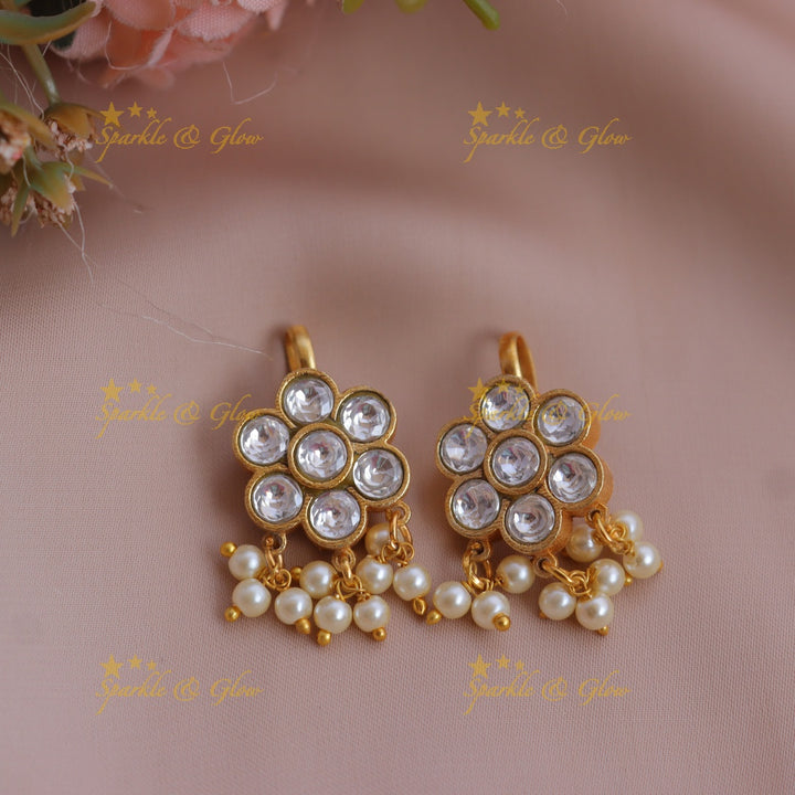 Statement Jadau Kundan Floral Meenakari Bugadi Earrings with Pearl Drops