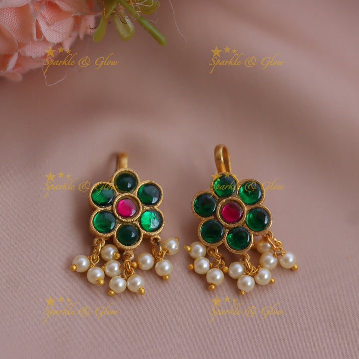 Statement Jadau Kundan Floral Meenakari Bugadi Earrings with Pearl Drops
