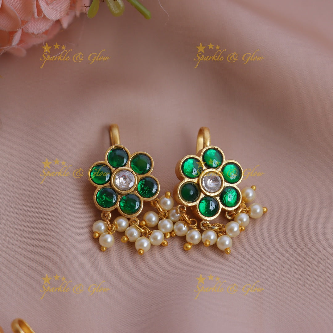 Statement Jadau Kundan Floral Meenakari Bugadi Earrings with Pearl Drops