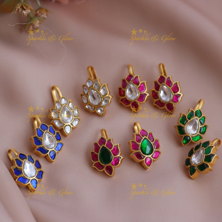 Statement Jadau Lotus Meenakari Bugadi Earrings with Kundan Center